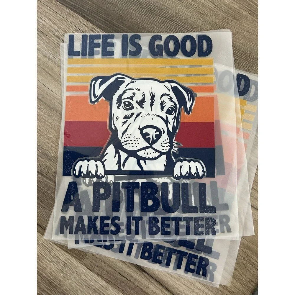 Set of 4 Life Is Good Pitbull Dog Direct to Film Transfers Decals New Unused
